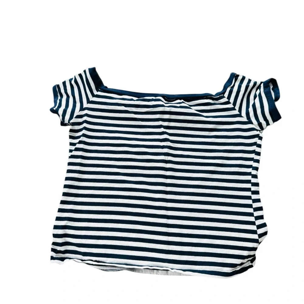 Blue and white striped off shoulder shirt. Size xl - Picture 2 of 2